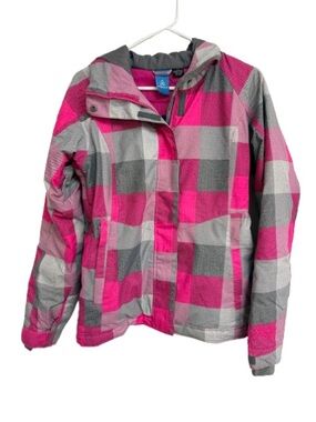 Girls Firefly Plaid Hooded Puffer Jacket - Pink & Gray